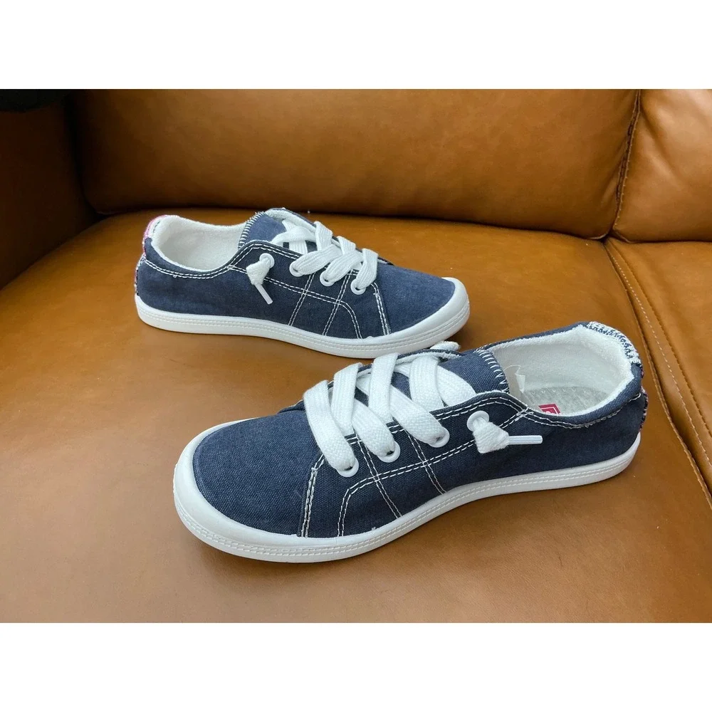 Highbar Canvas Sneakers Womens 5.5 Blue Lace Up Slip On Low Top